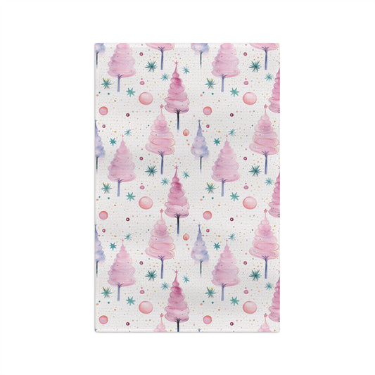 Microfiber Tea Towel, Pink Christmas Trees