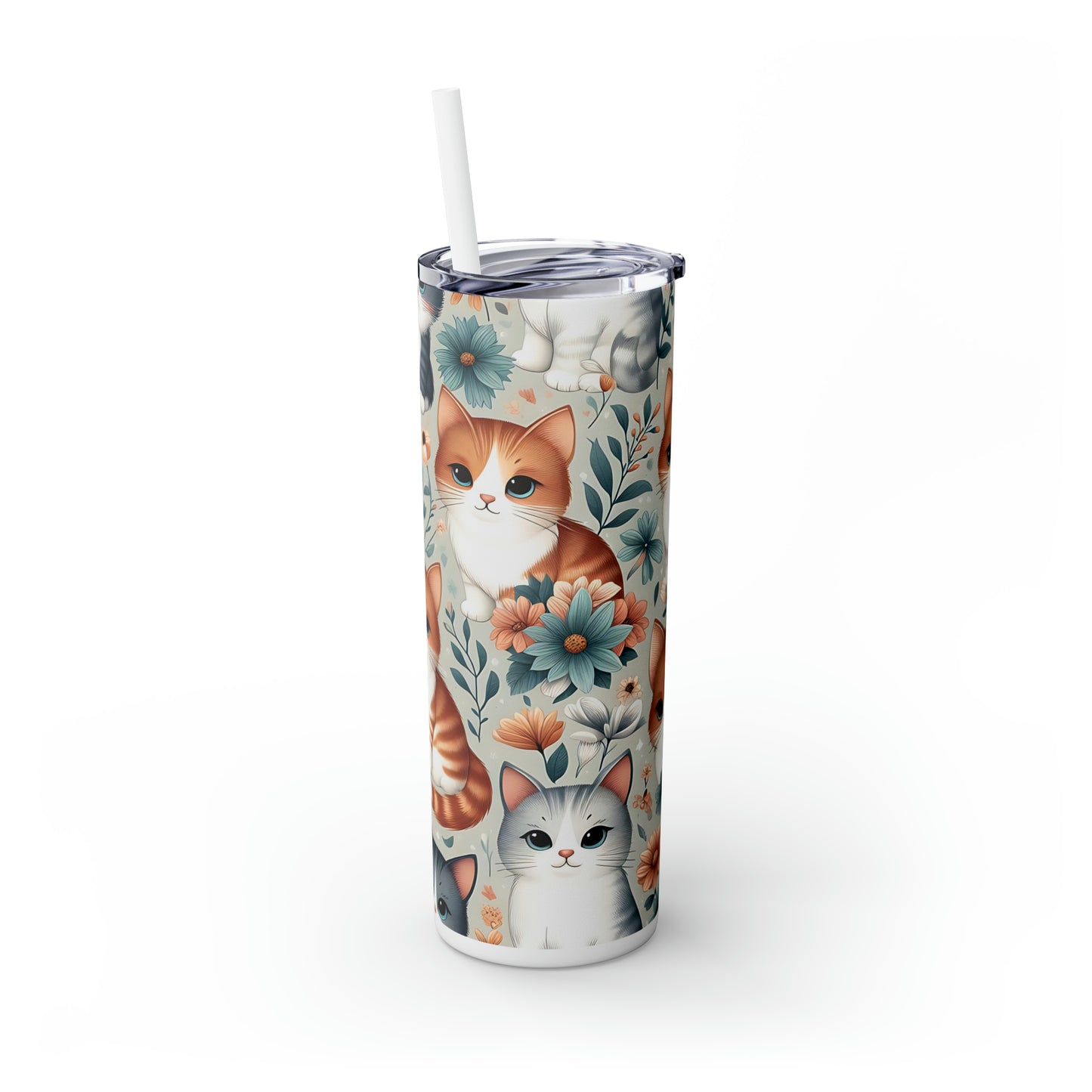 Skinny Tumbler with Straw, 20oz, Cats, awd-330