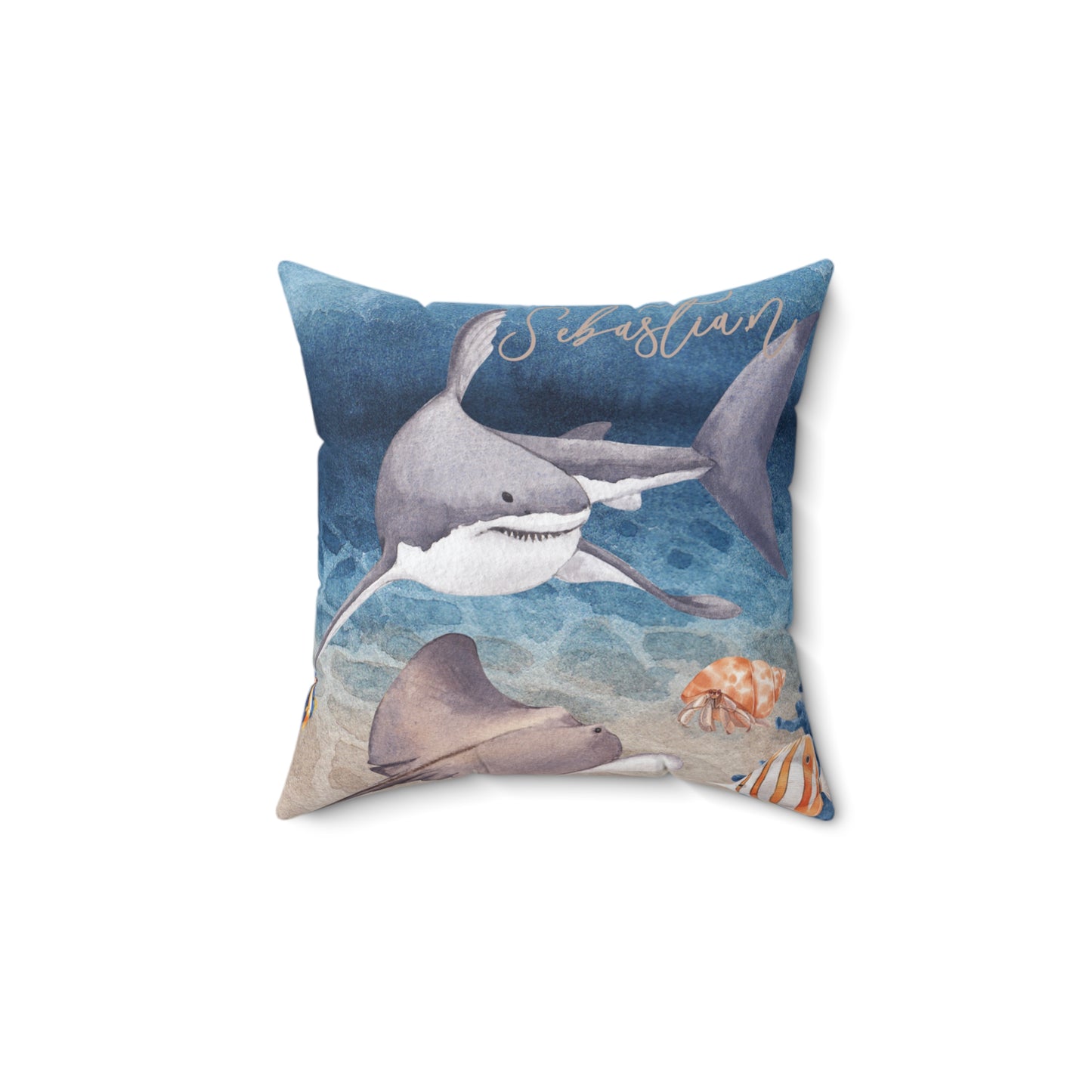 Nautical Polyester Square Cushion, Nautical cushion, Shark