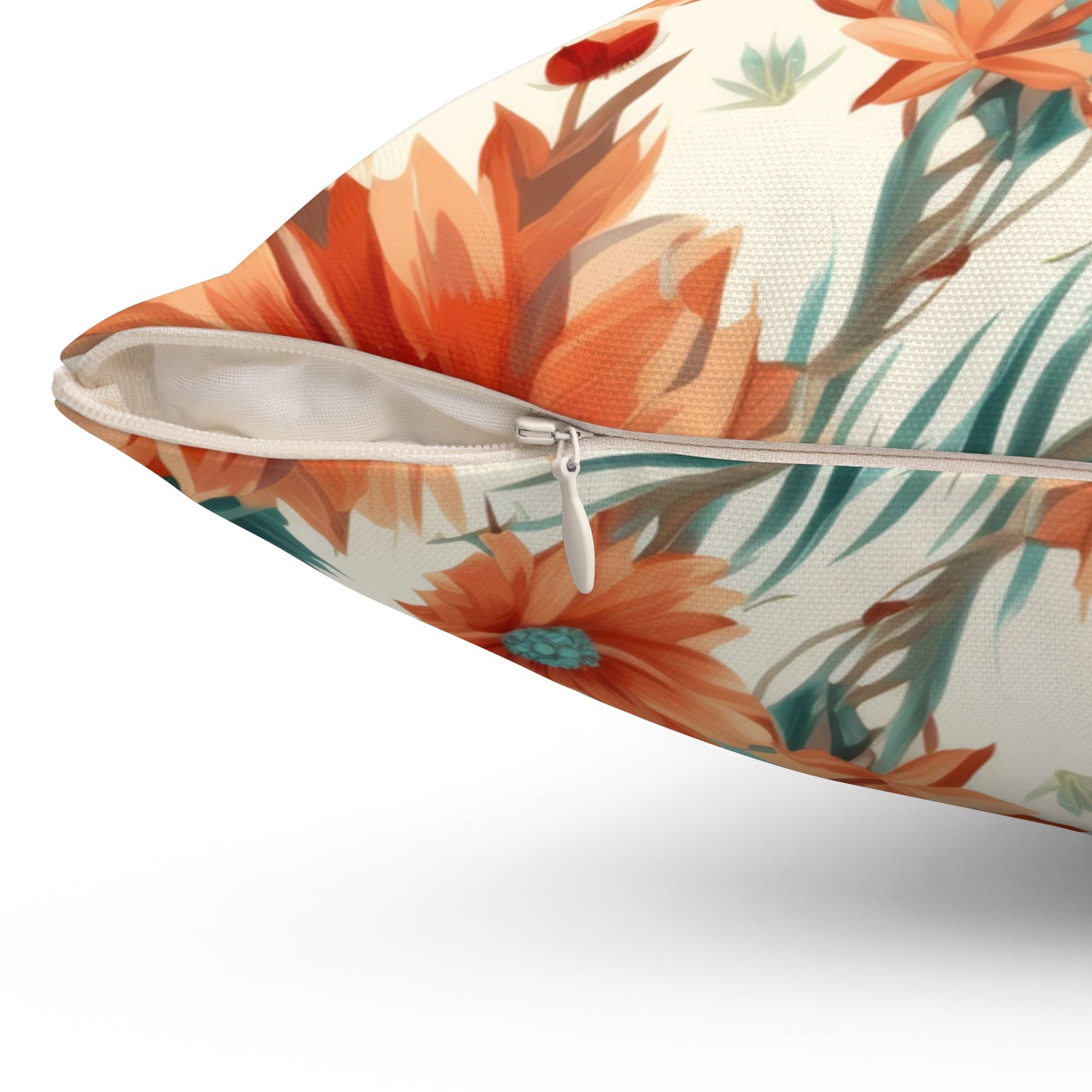 Spun Polyester Square Pillow, Bright Retro Boho Floral Cushion