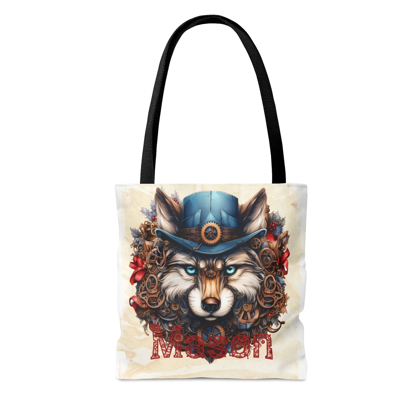 Steampunk Wolf wreath Personalised Tote Bag, Steampunk Christmas bag, Christmas Tote Bag, Personalised/Non-Personalised