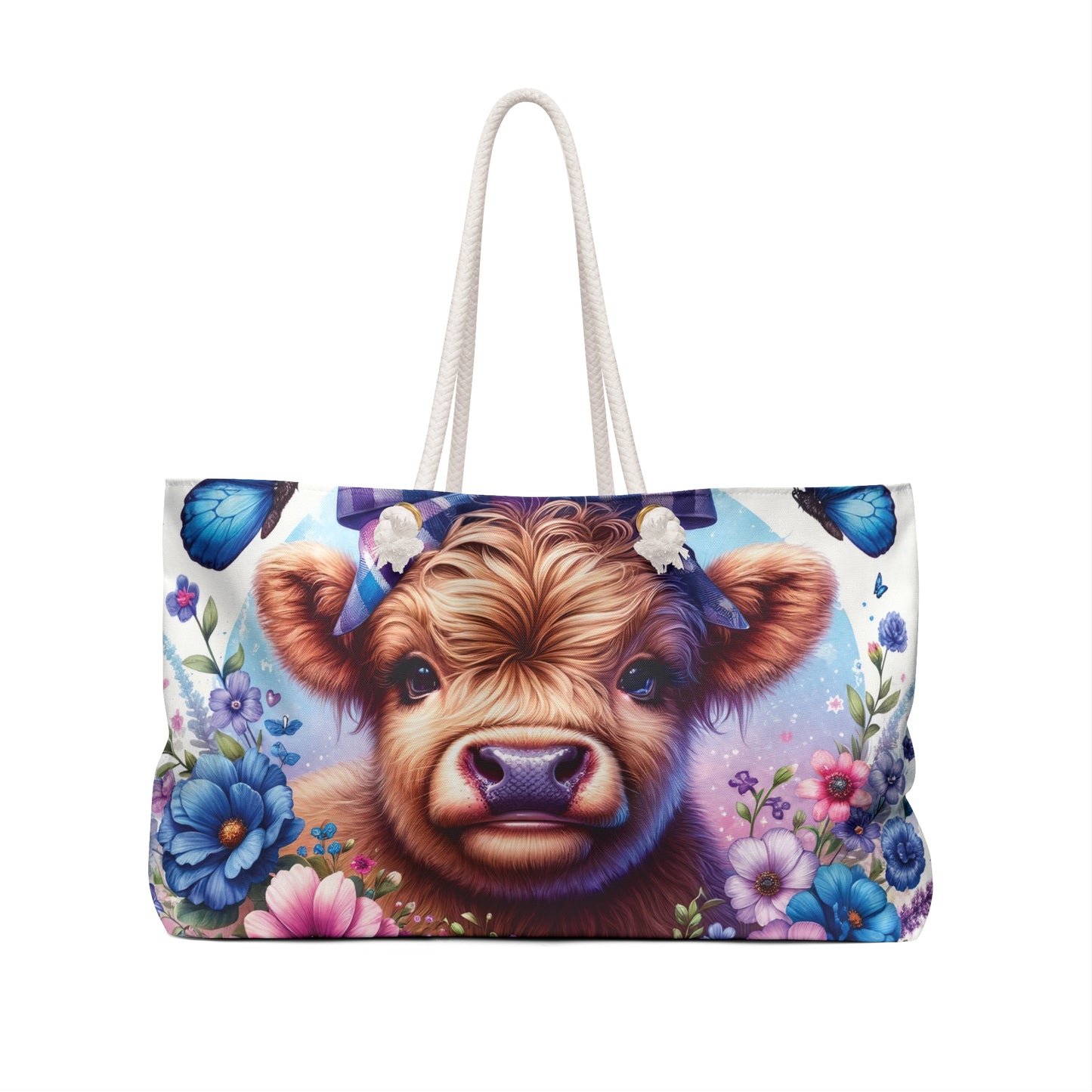 Personalised/Non-Personalised Weekender Bag, Highland Cow, Large Weekender Bag, Beach Bag, Book Bag