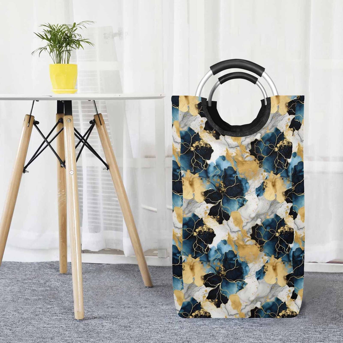 Blue Ink Floral  Square Laundry Basket