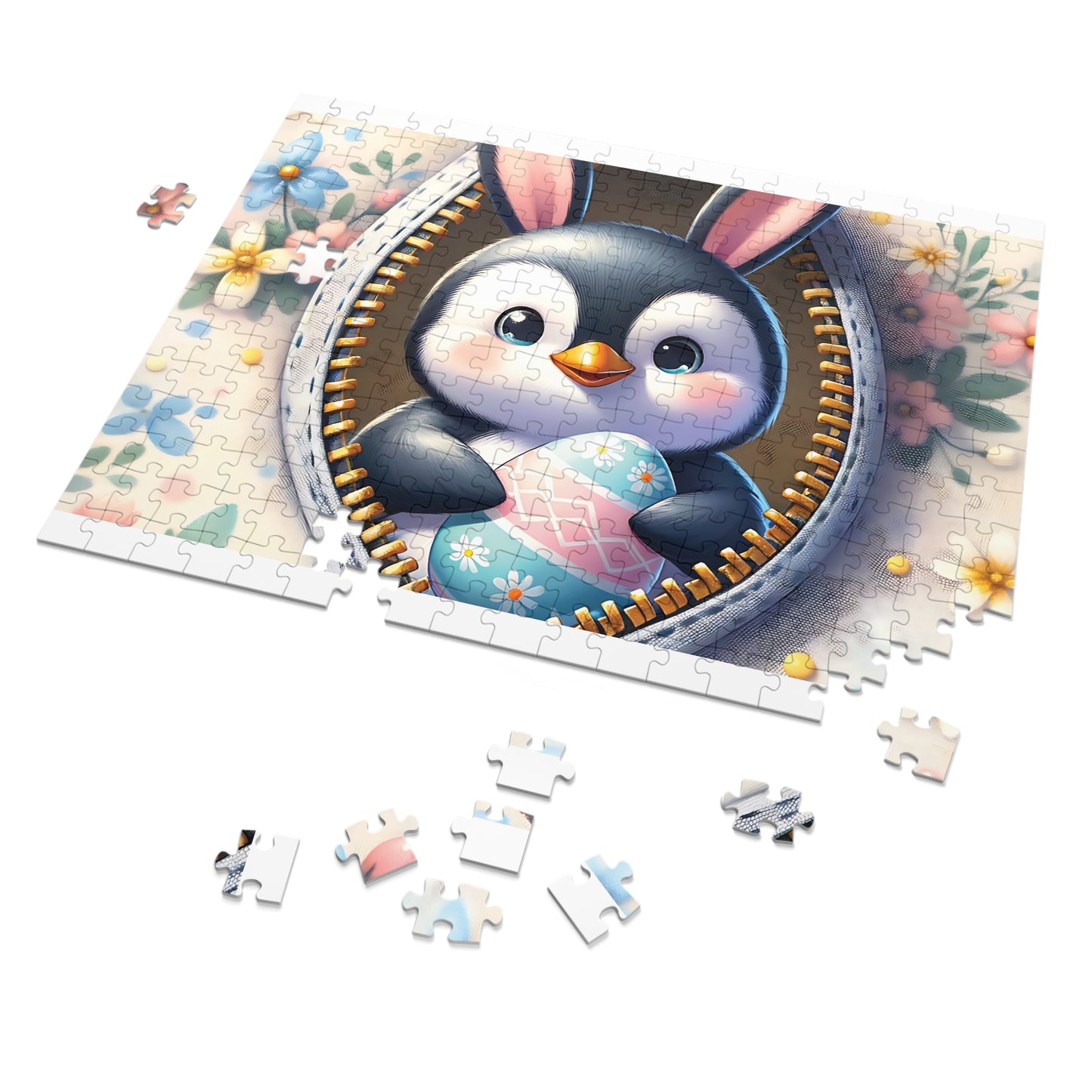 Jigsaw Puzzle, Easter, Penguin with Bunny Ears, Personalised/Non-Personalised (30, 110, 252, 500,1000-Piece)