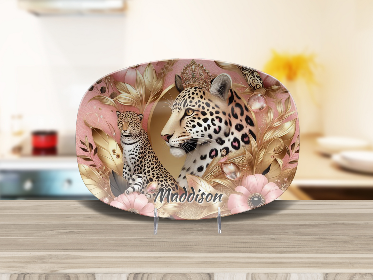 Personalised Pink and Gold Leopard Print Plate/Platter