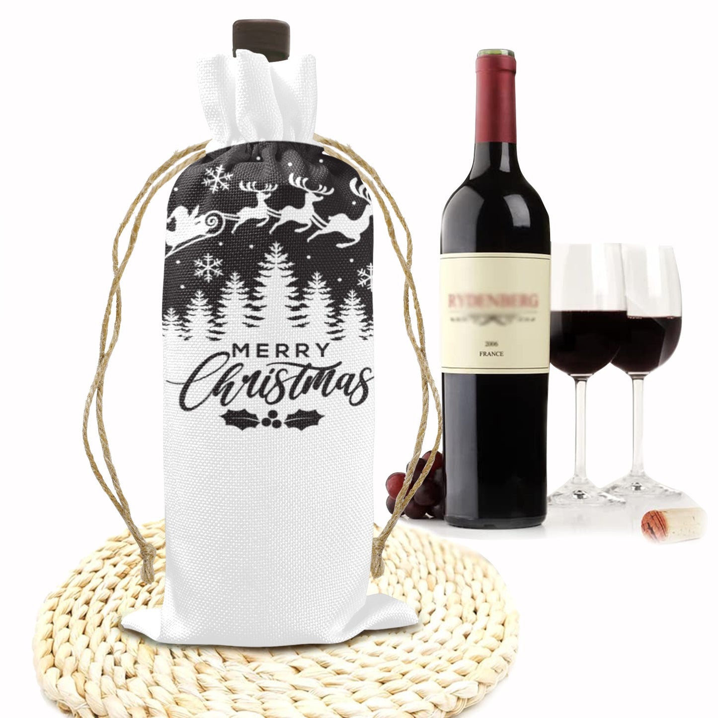 Merry Christmas Santa Linen Wine Bottle Bag