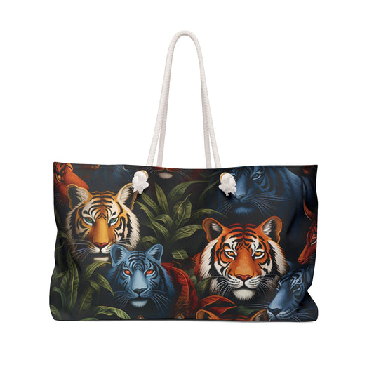 Personalised/Non-Personalised Weekender Bag, Wild Animals, Tigers, Large Weekender Bag, Beach Bag, Book Bag