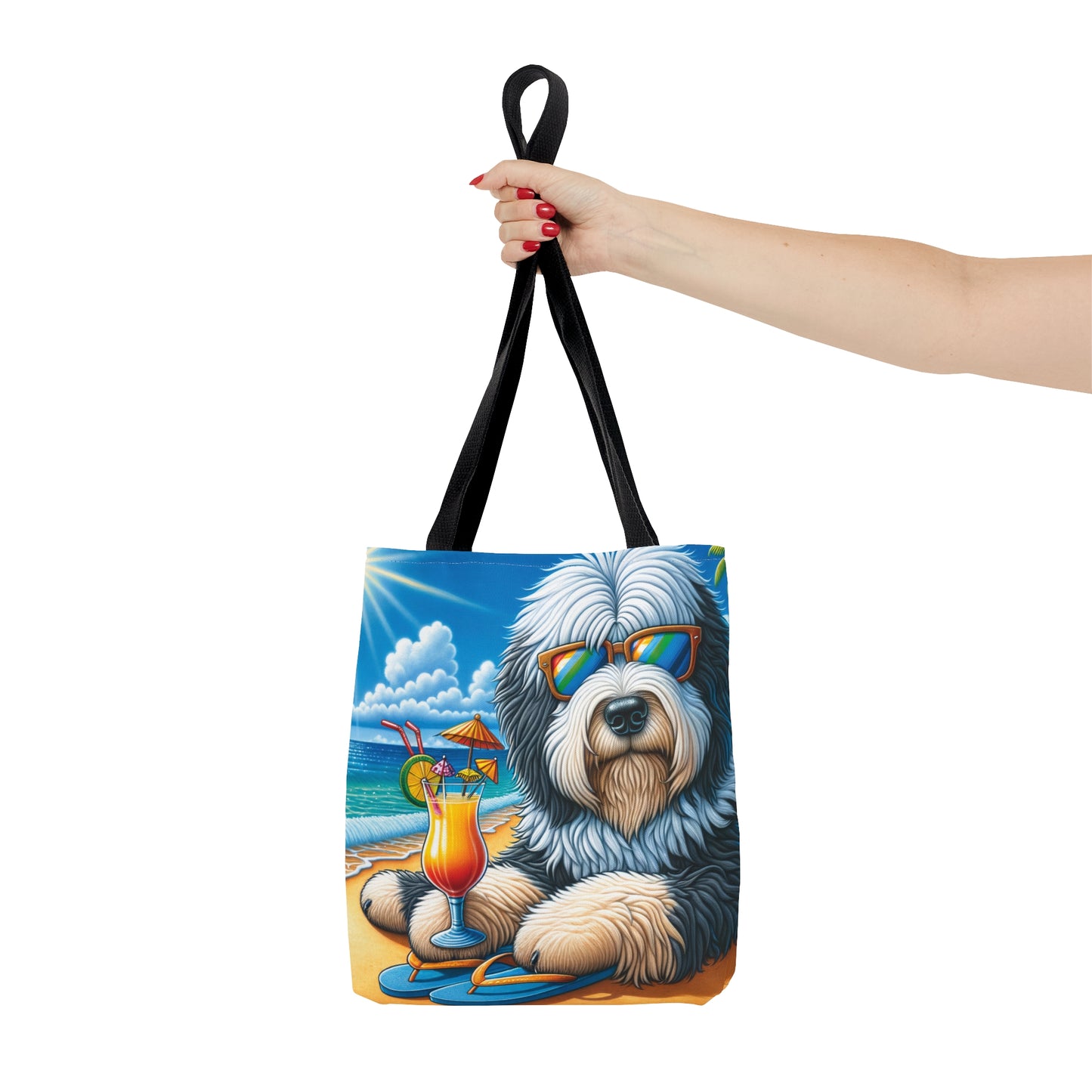 Tote Bag, Dog on Beach, Old English Sheepdog, Tote bag,  awd-1228