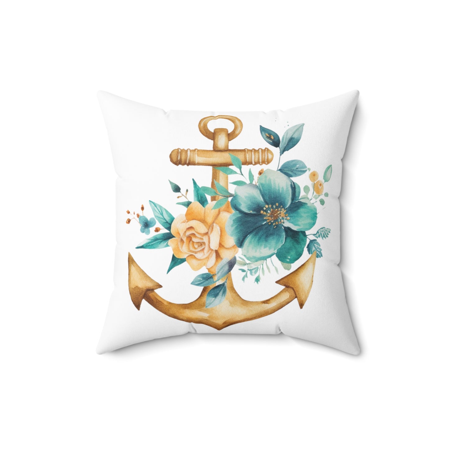 Nautical Polyester Square Cushion, Nautical cushion, Anchor Cushion, White Ships Anchor