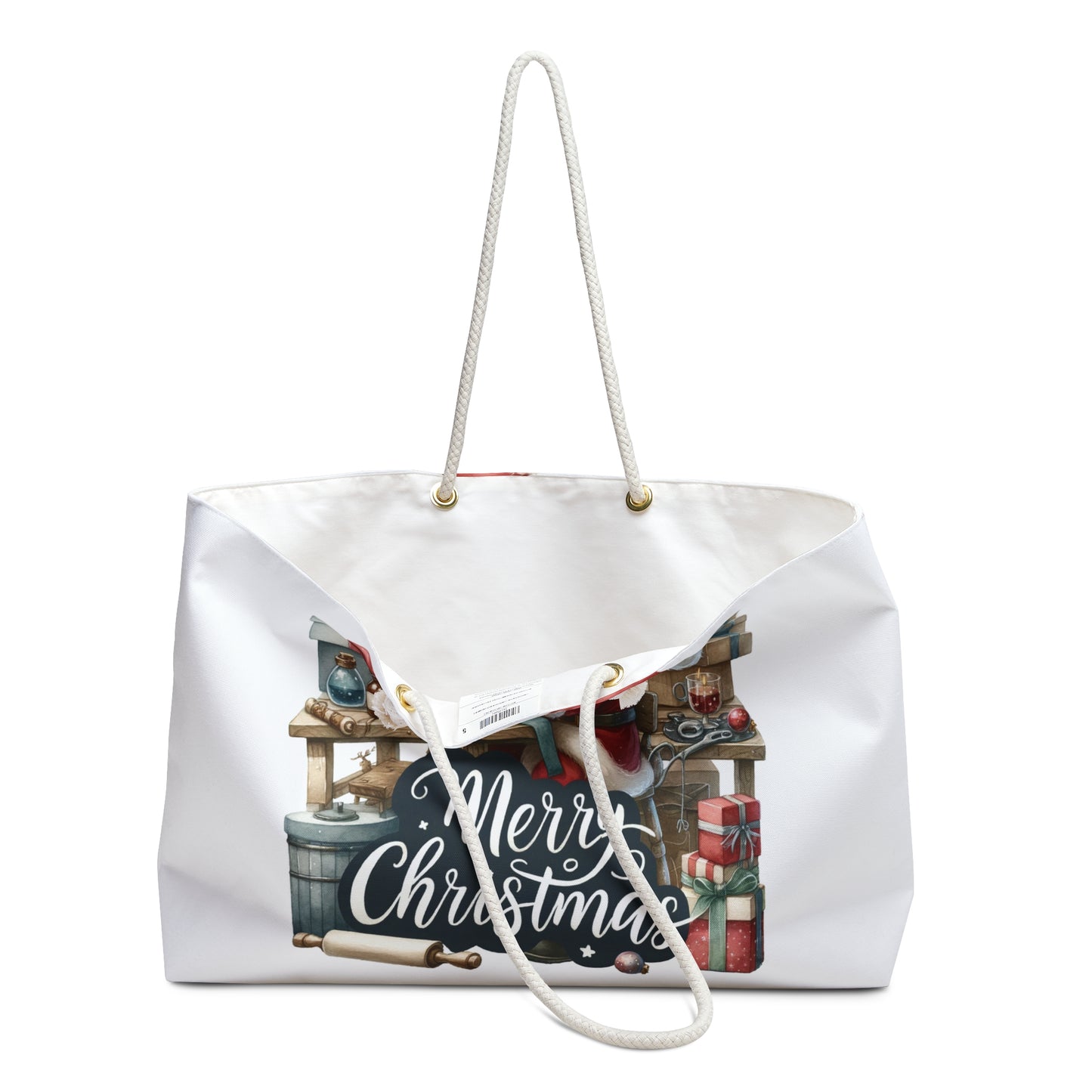 Personalised/Non-Personalised Weekender Bag, Santa, Merry Christmas, Large Weekender Bag, Beach Bag, Book Bag