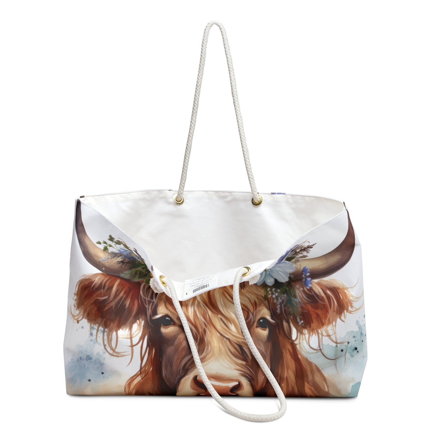 Personalised/Non-Personalised Weekender Bag, Highland Cow, Large Weekender Bag, Beach Bag, Book Bag