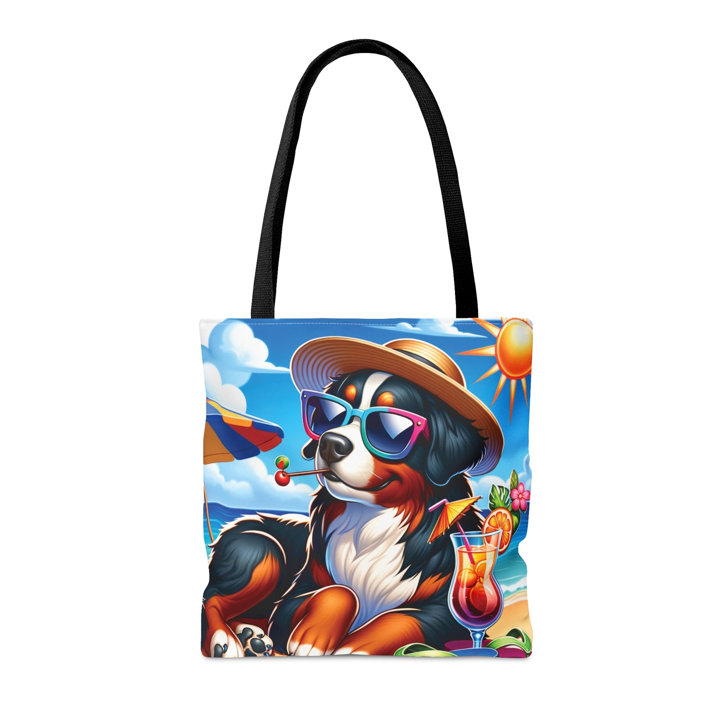 Tote Bag, Dog on Beach, Bernese Mountain, Tote bag, awd-1108