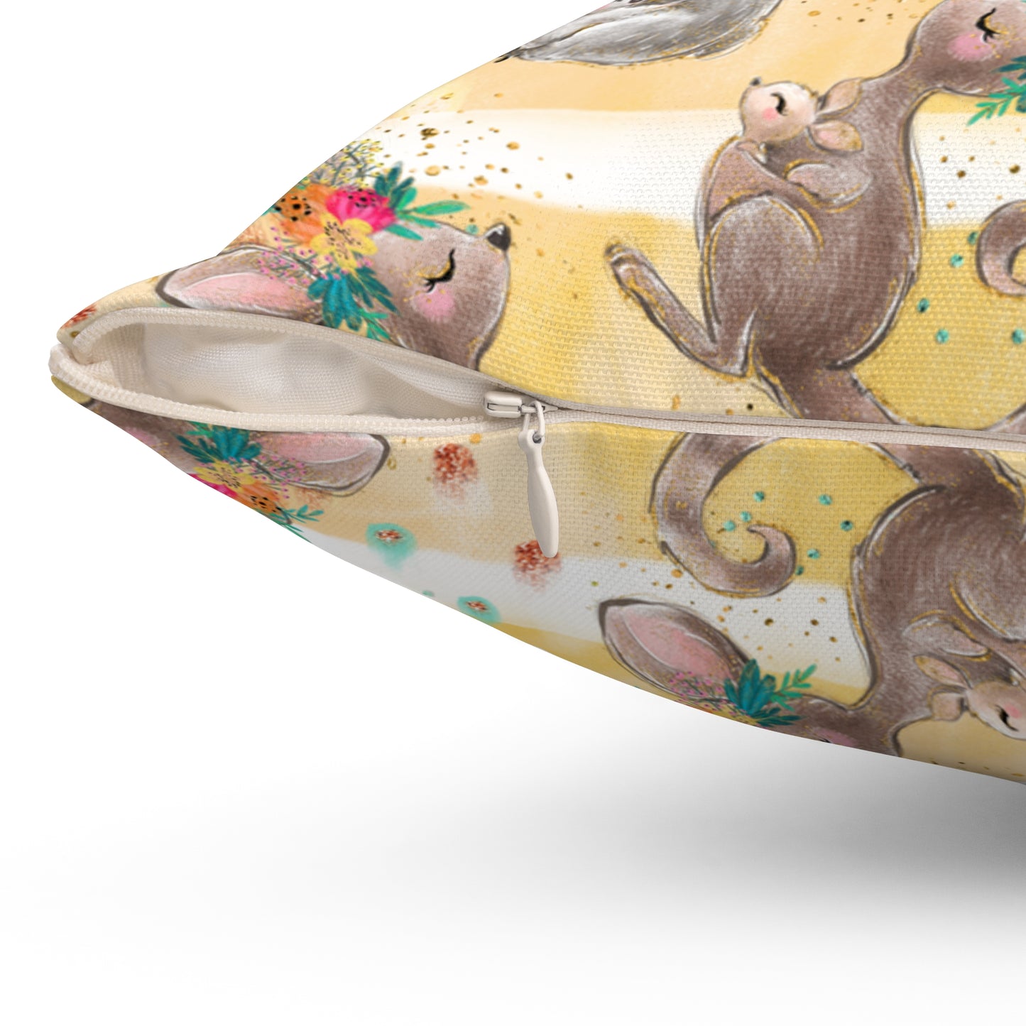 Spun Polyester Square Pillow, Australian Animal Floral Cushion