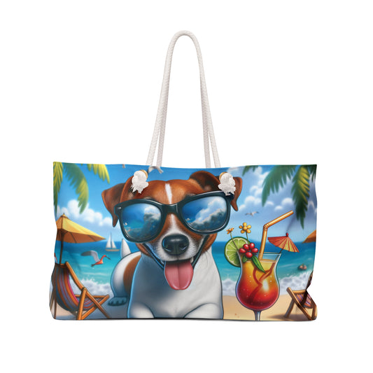 Personalised/Non-Personalised Weekender Bag, Summer Beach Dog, Jack Russel, Large Weekender Bag, Beach Bag, Book Bag