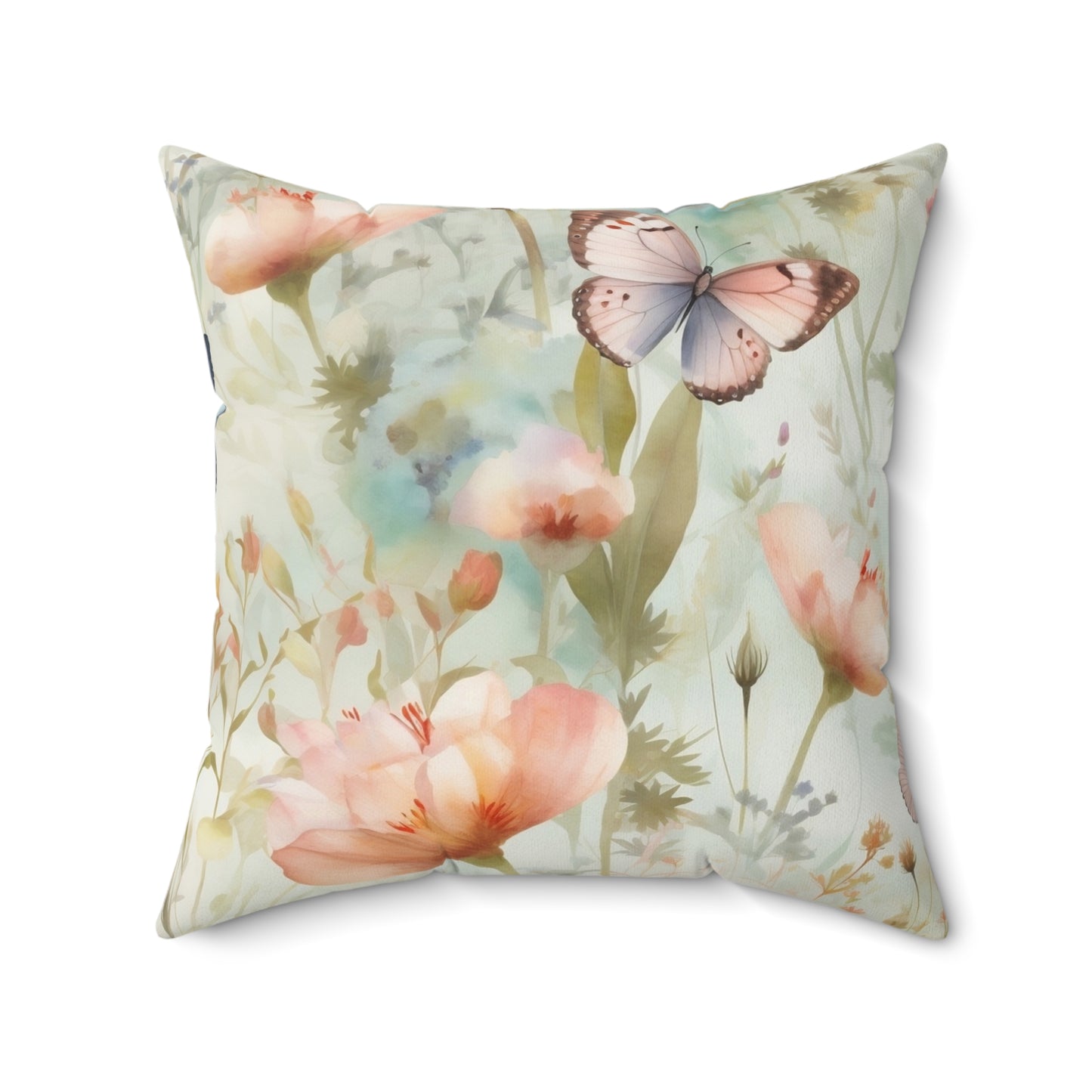 Spun Polyester Square Pillow, Butterfly Floral Cushion