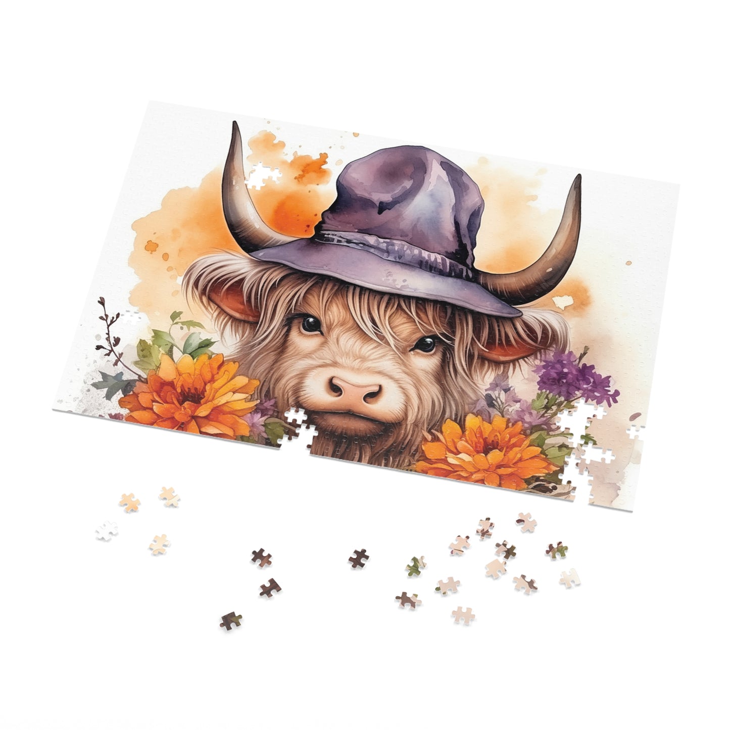 Jigsaw Puzzle, Highland Cow, Personalised/Non-Personalised (30, 110, 252, 500,1000-Piece)