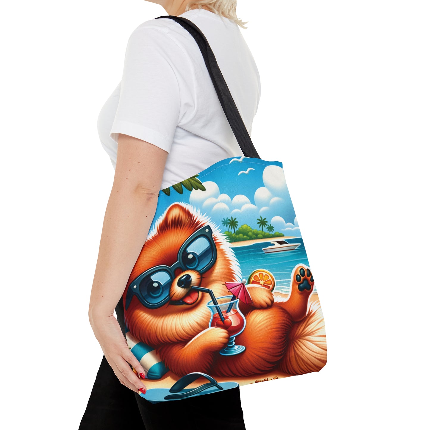 Tote Bag, Dog on Beach, Pomeranian, Tote bag, awd-1231