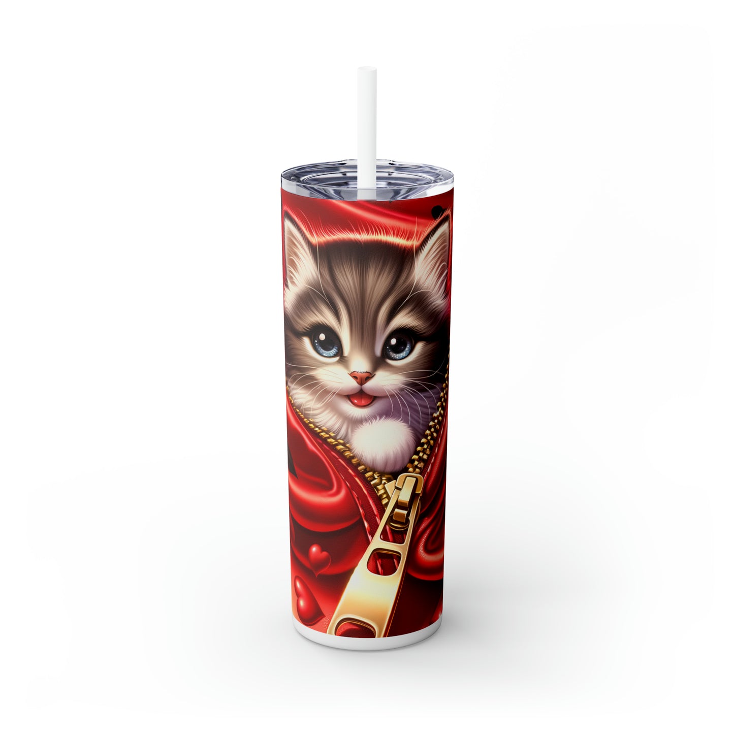 Skinny Tumbler with Straw, 20oz, Cat, Valentines Day, awd-867