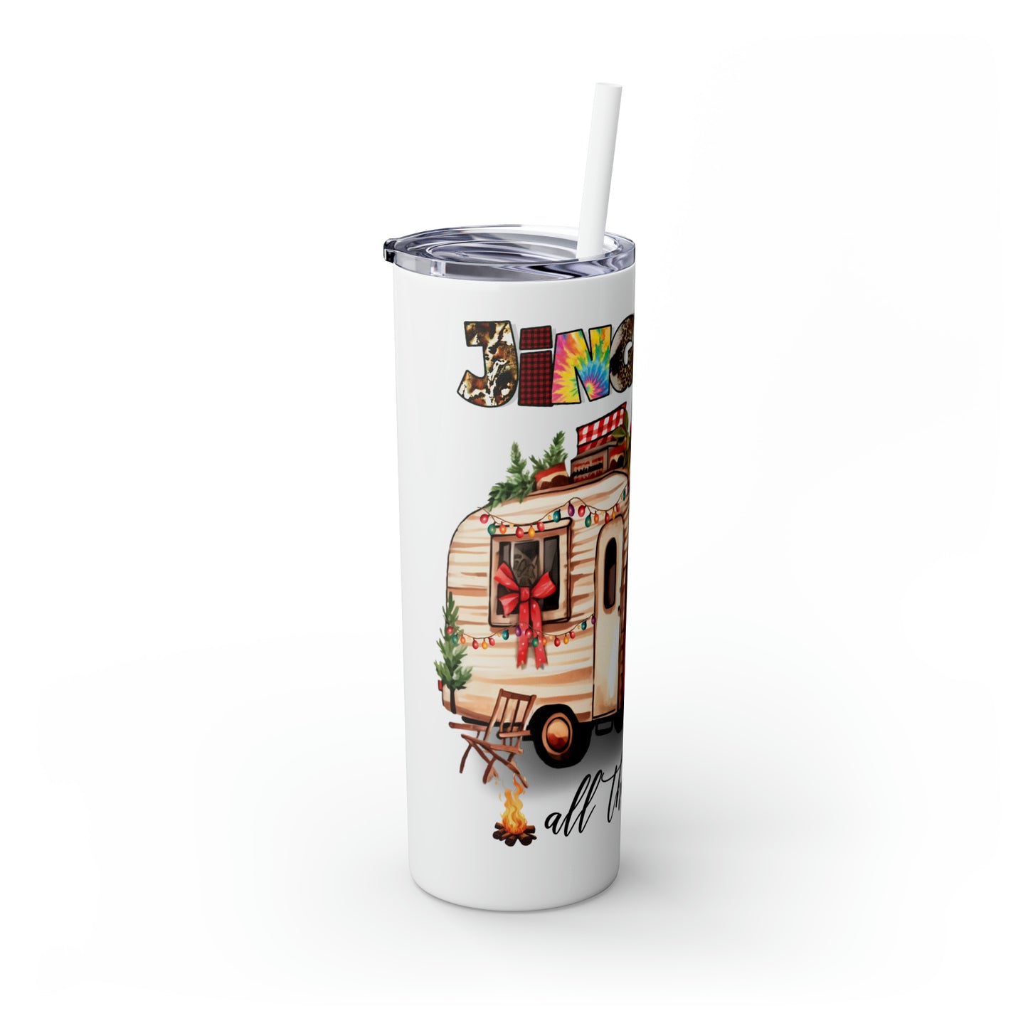 Skinny Tumbler with Straw, 20oz, Christmas Camper, Jingle all the Way, awd-823