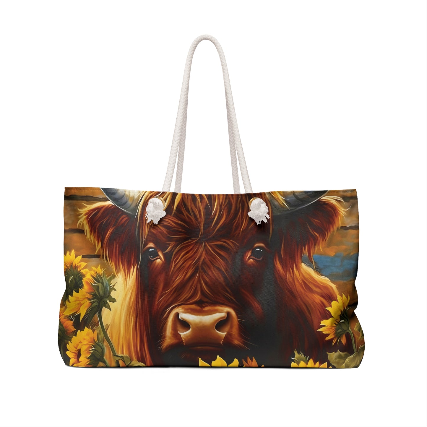 Personalised/Non-Personalised Weekender Bag, Highland Cow, Large Weekender Bag, Beach Bag, Book Bag