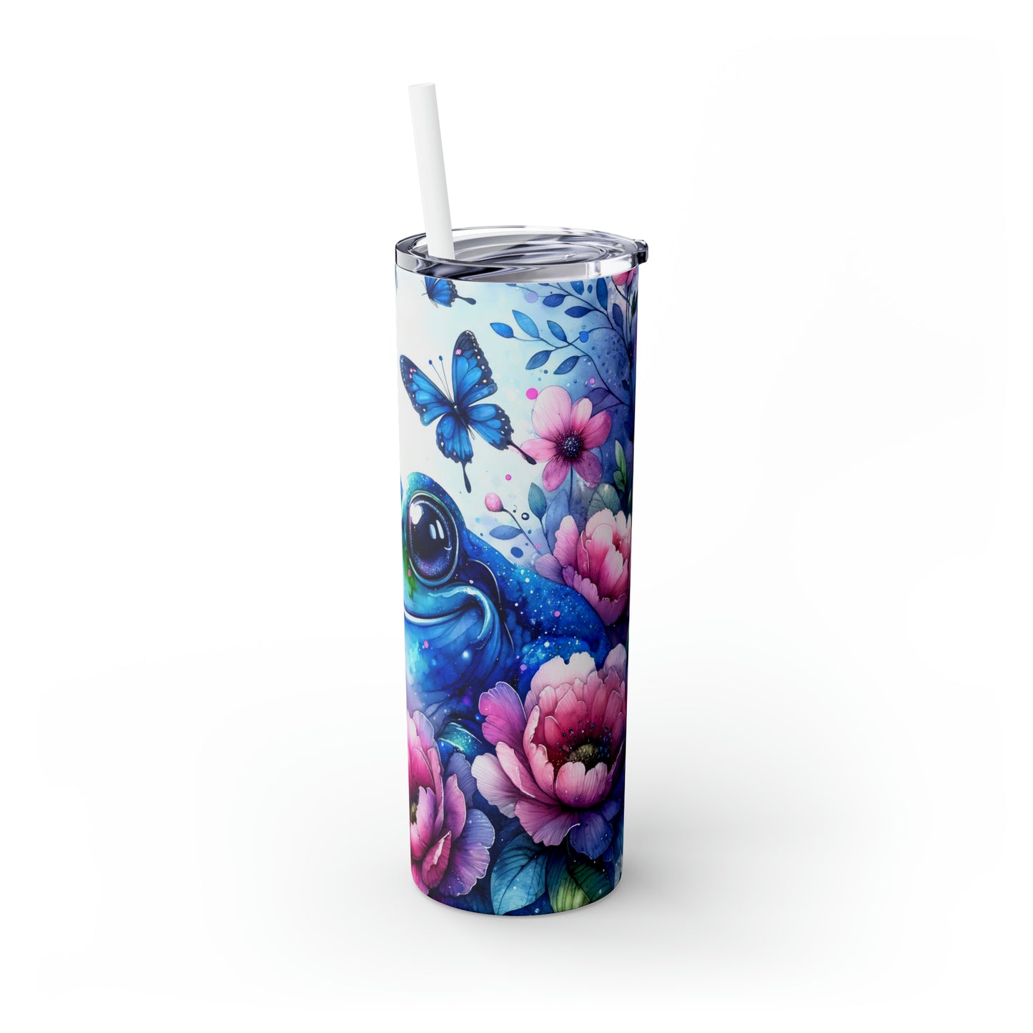 Skinny Tumbler with Straw, 20oz, Floral & Frog, awd-409