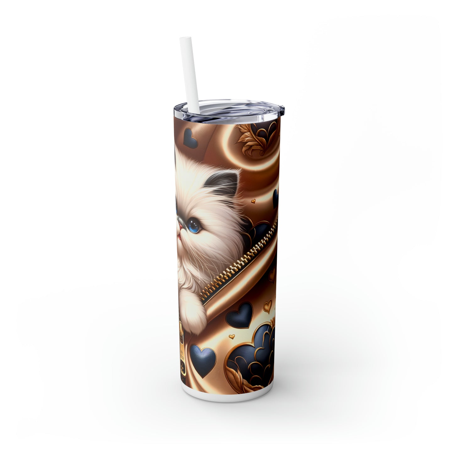 Skinny Tumbler with Straw, 20oz, Cat, Valentines Day, awd-931