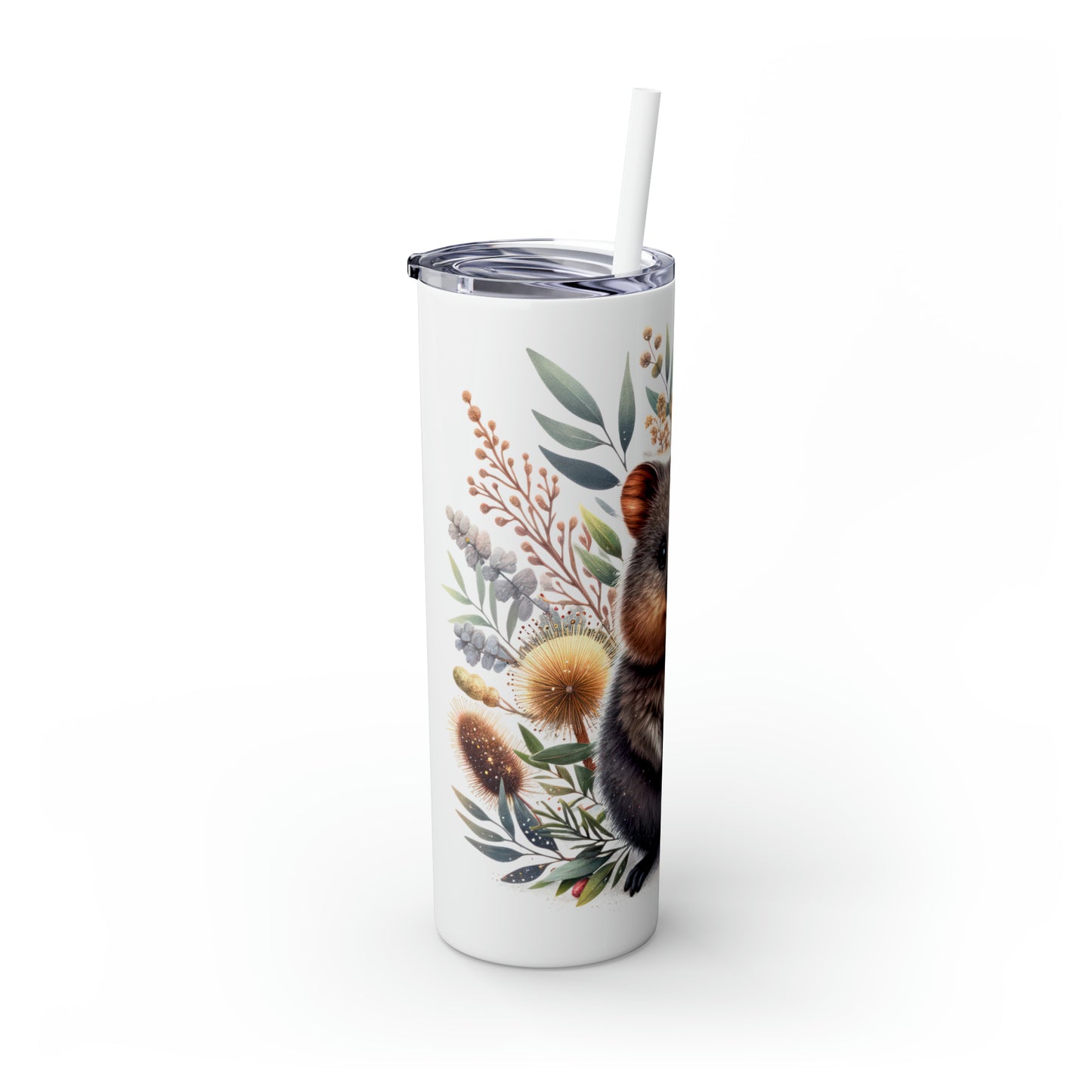 Skinny Tumbler with Straw, 20oz, Australian Animal, Quokka, awd-1327