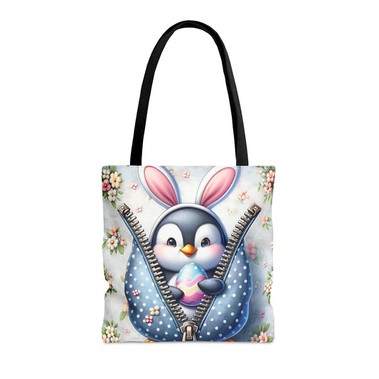 Tote Bag, Easter, Cute Penguin with Bunny Ears, Personalised/Non-Personalised Tote bag