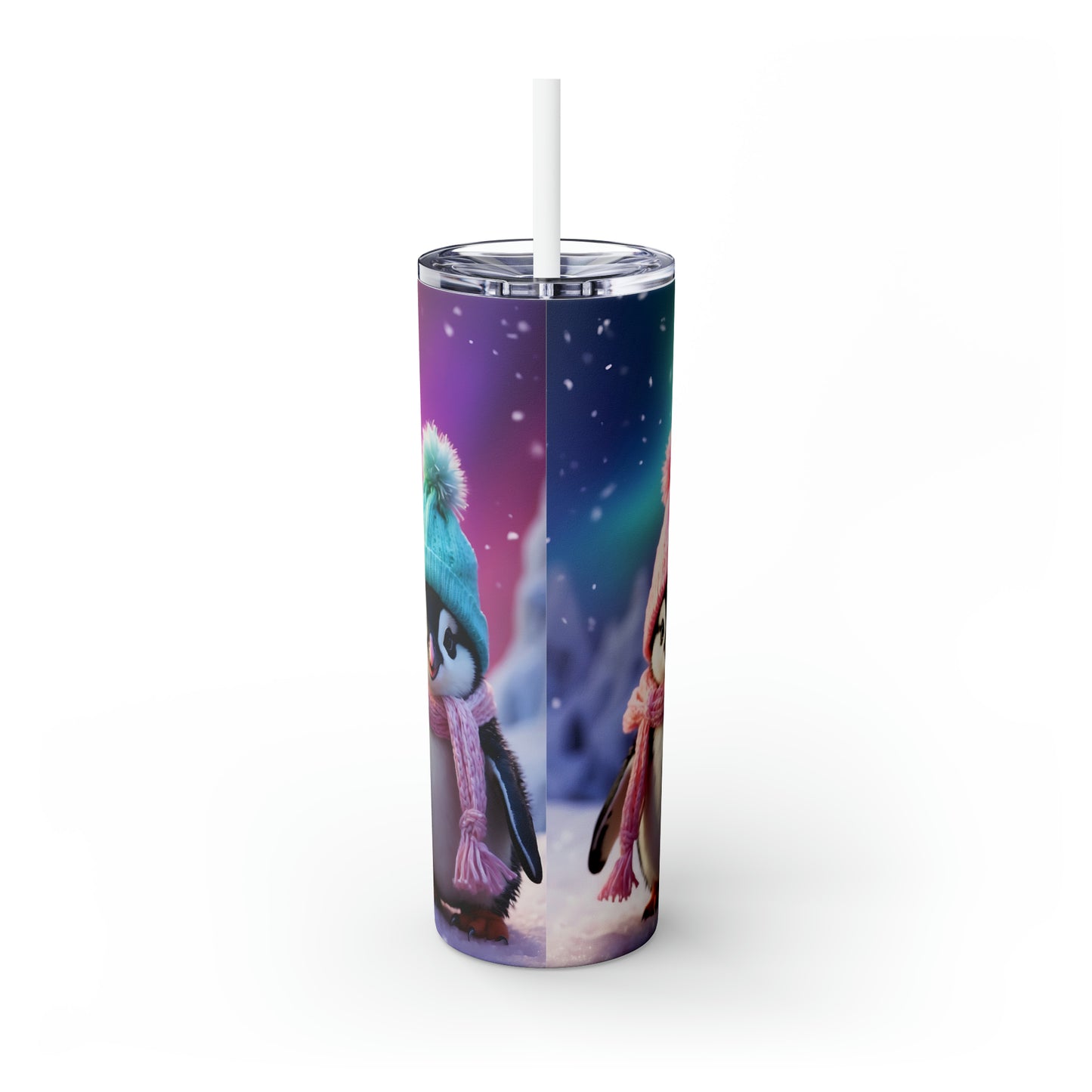 Skinny Tumbler with Straw, 20oz, Penguins