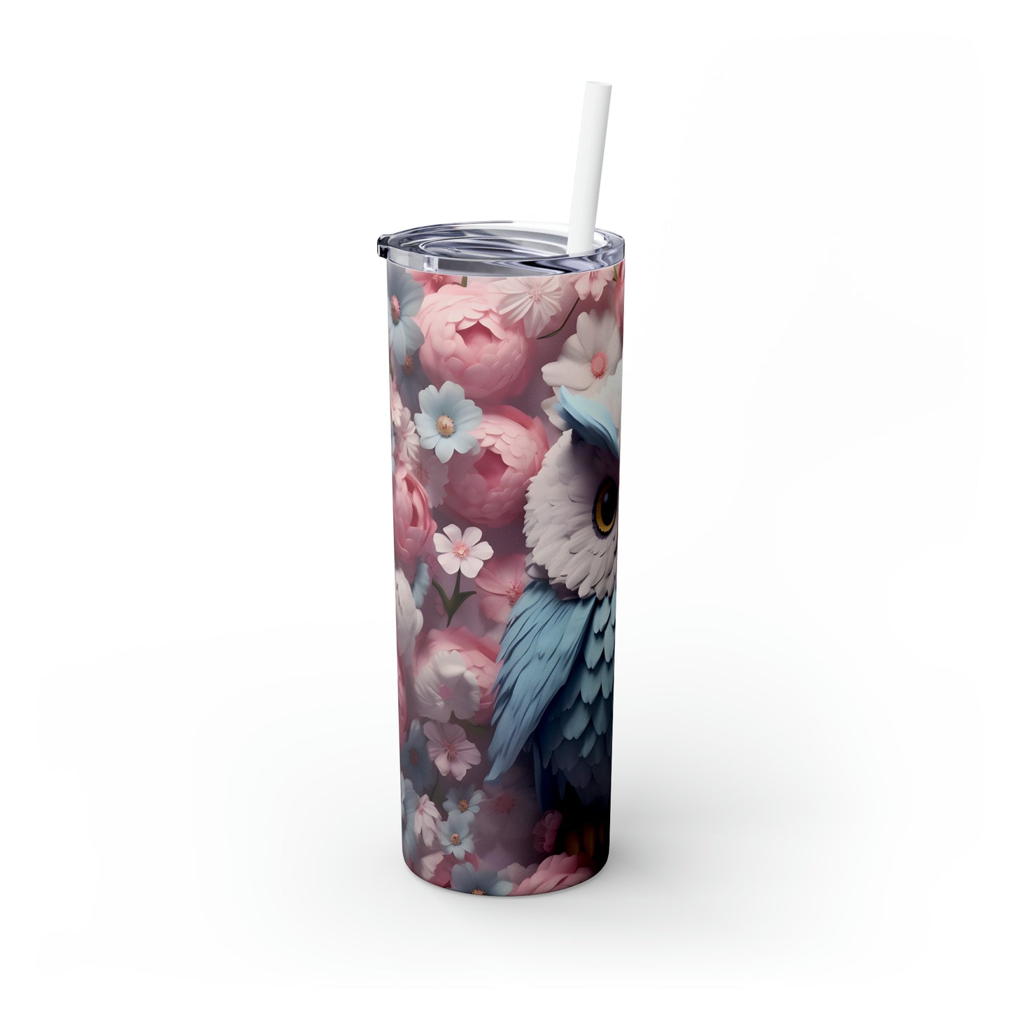 Skinny Tumbler with Straw, 20oz, Owl