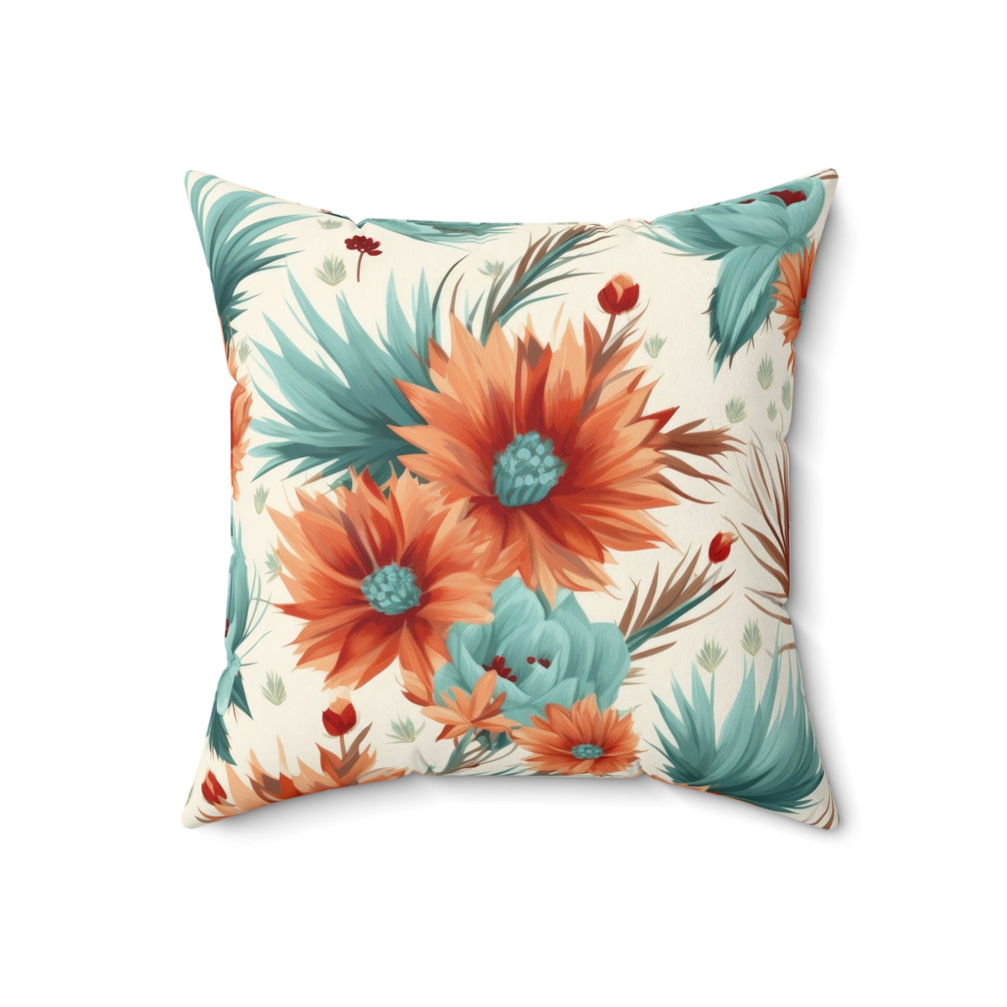 Spun Polyester Square Pillow, Bright Retro Boho Floral Cushion