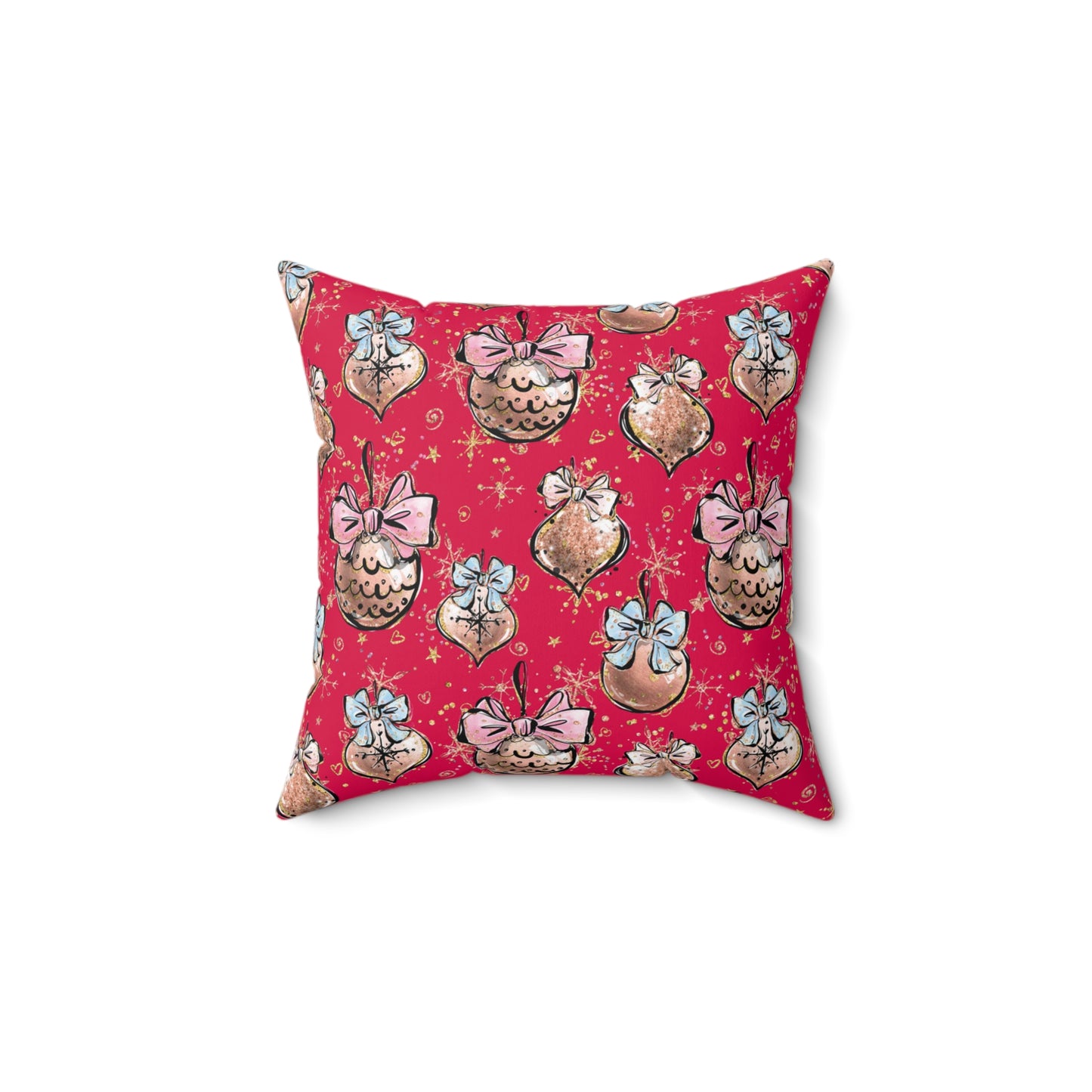 Spun Polyester Square Pillow, Christmas Baubles Cushion