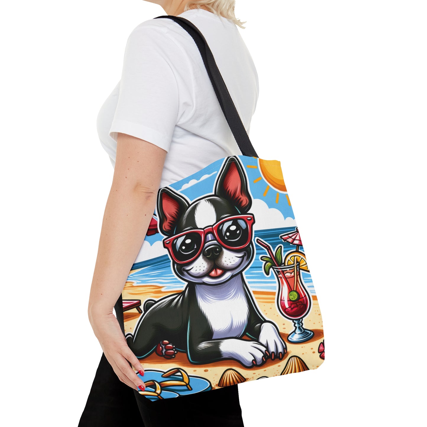 Tote Bag, Dog on Beach, Boston Terrier, Tote bag, awd-1103