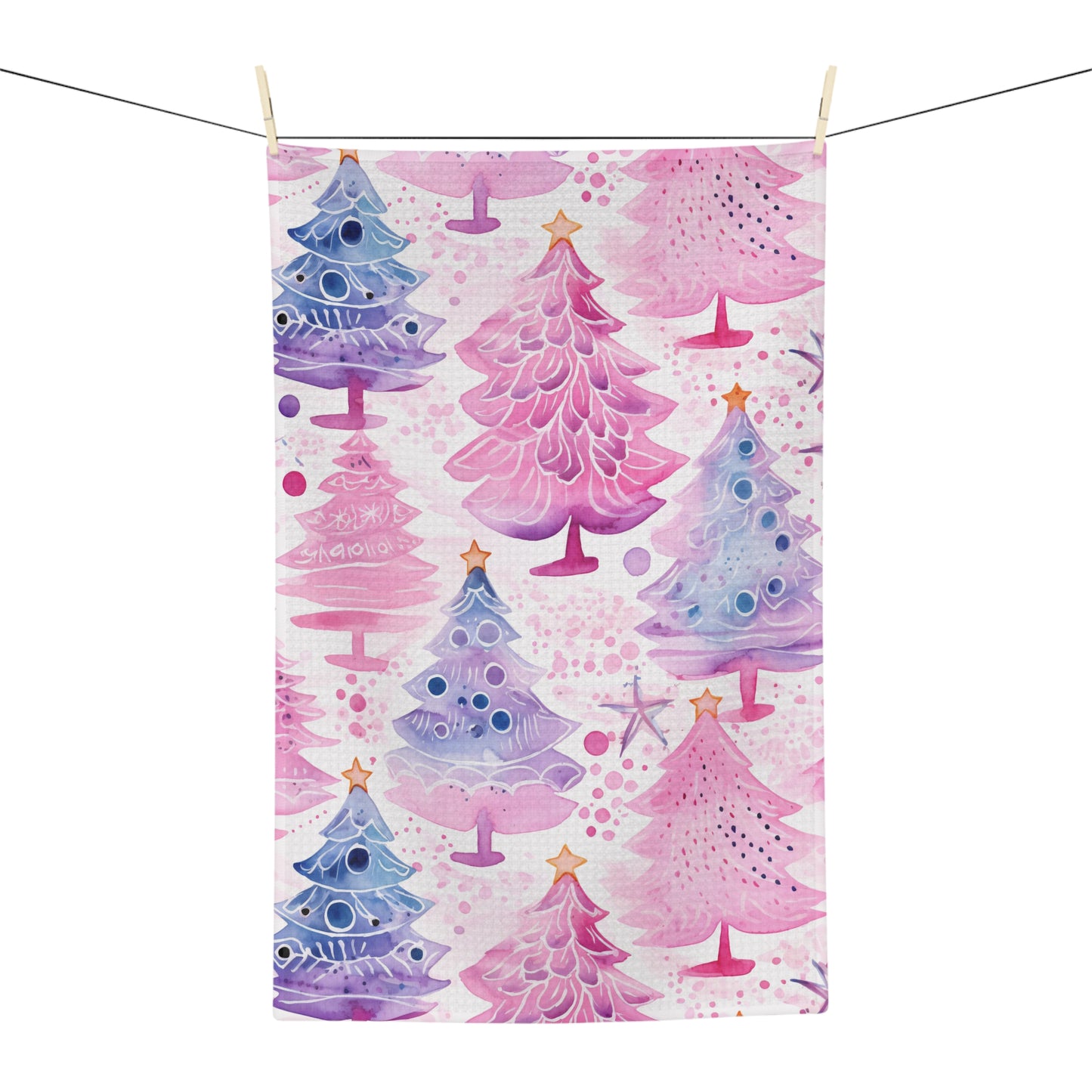 Microfiber Tea Towel, Pink Christmas Trees