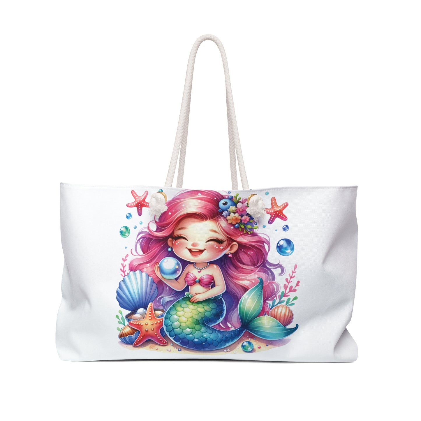 Personalised/Non-Personalised Weekender Bag, Mermaid, Large Weekender Bag, Beach Bag, Book Bag