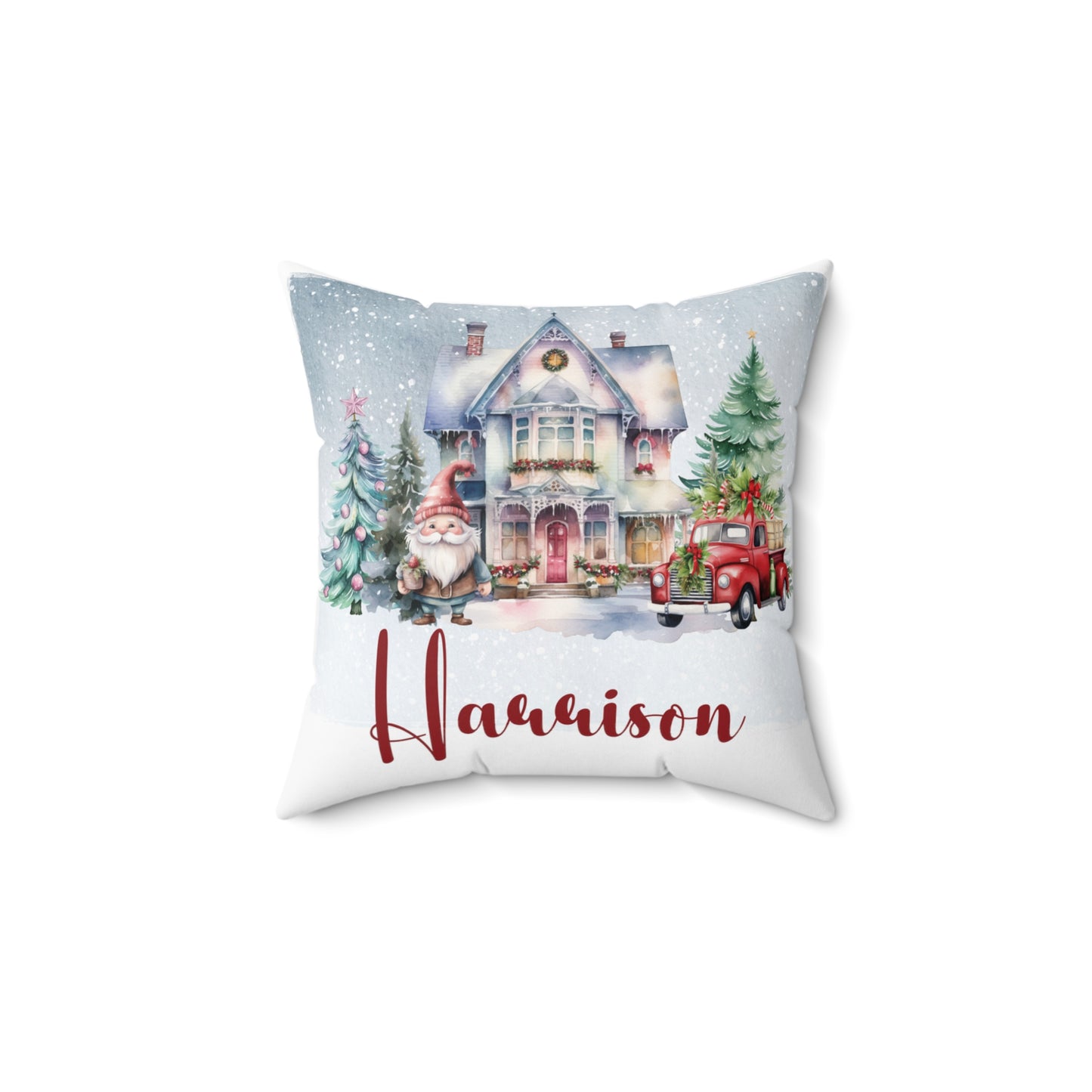 Personalised Christmas Cushion, Polyester Square Cushion, Christmas House cushion