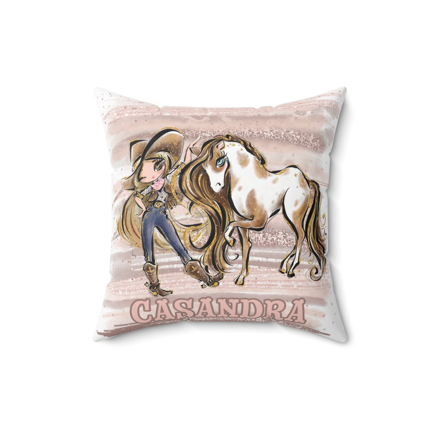 Personalised Cowgirl and Horse Cushion,  Blonde Hair, Brown Eyes, Polyester Square Cushion, Christmas cushion