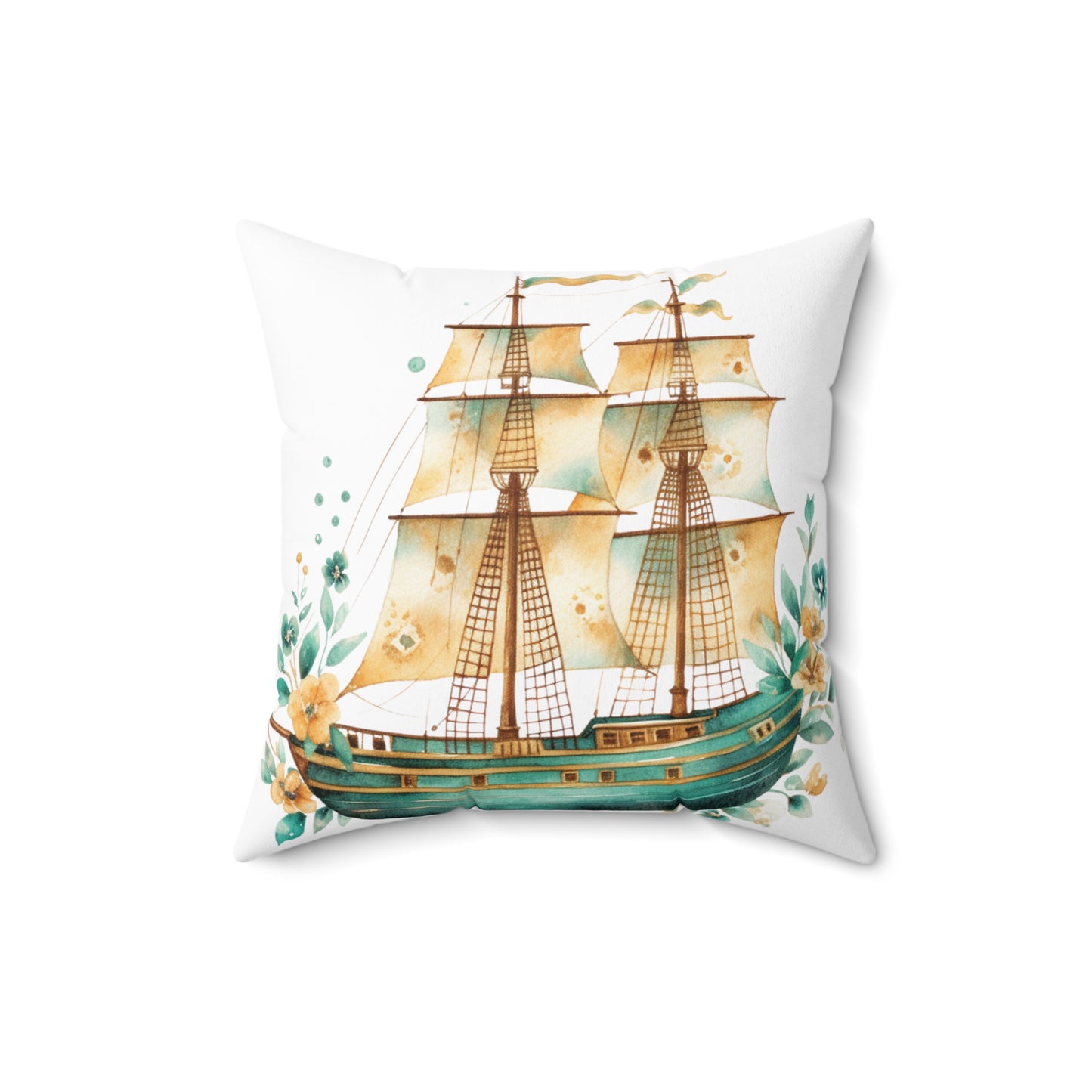 Nautical Polyester Square Cushion, Nautical cushion, White, Ship