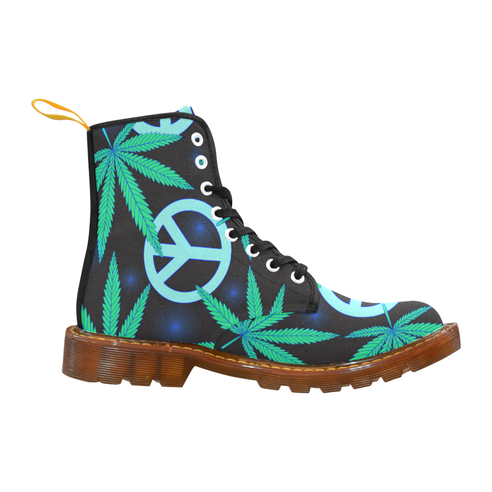 Martin Boots For Men Cannabis leaves and peace symbol honey