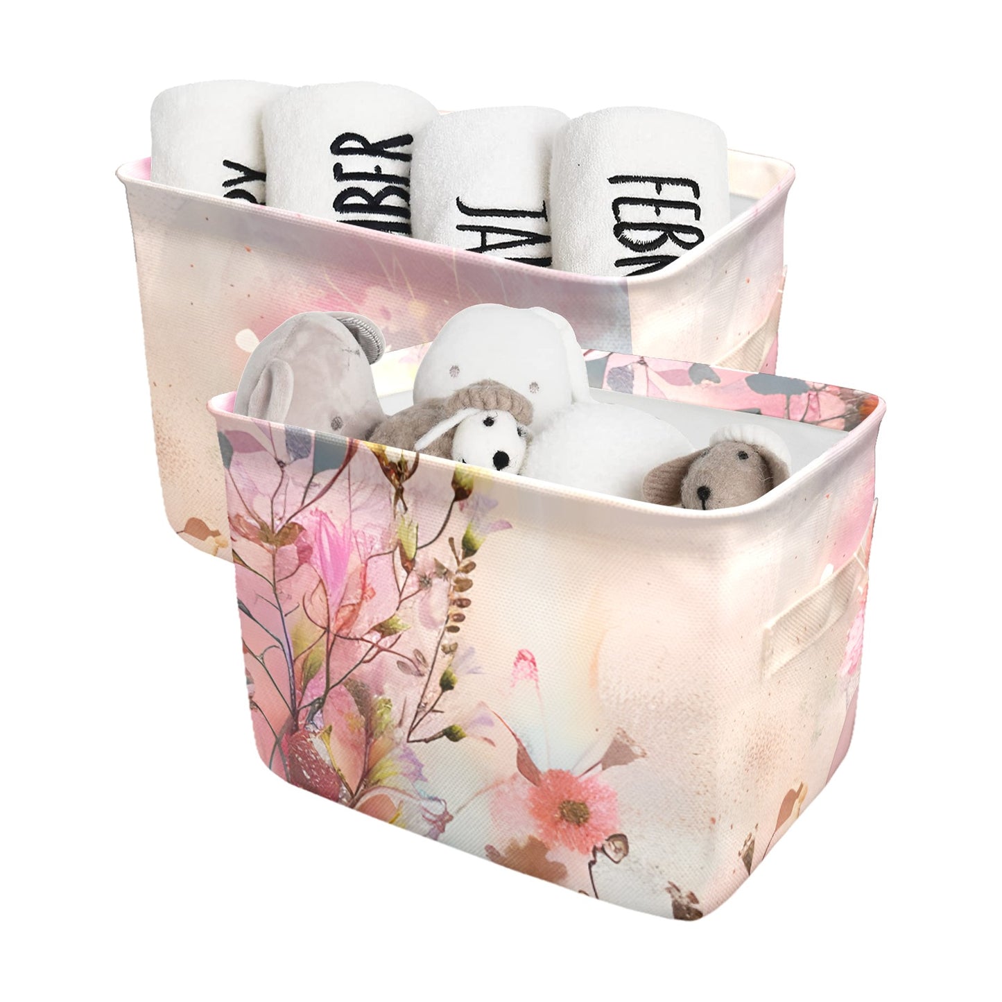 Pink Floral Fabric Storage Basket