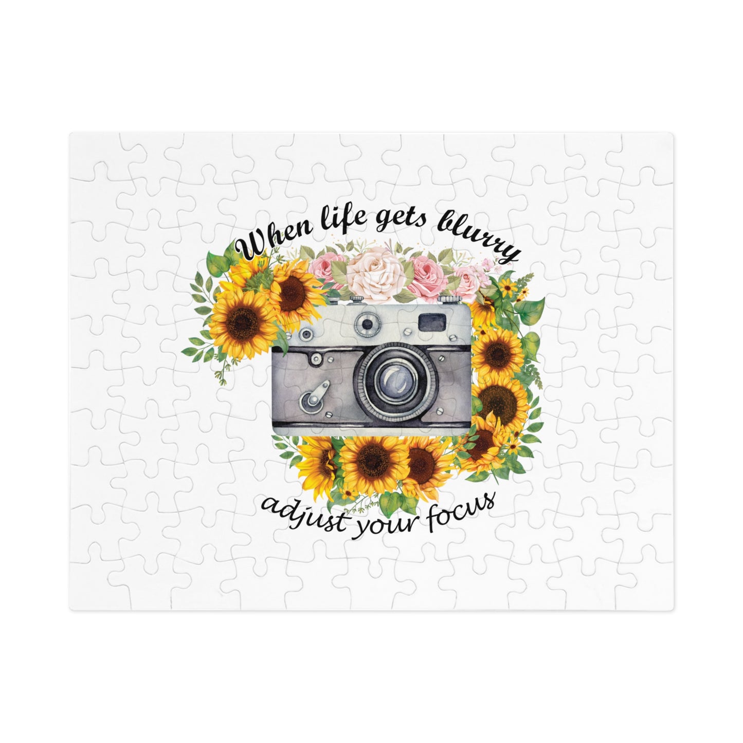 Jigsaw Puzzle, Sunflower, Camera, When life gets blurry adjust your focus, Personalised/Non-Personalised (30, 110, 252, 500,1000-Piece)