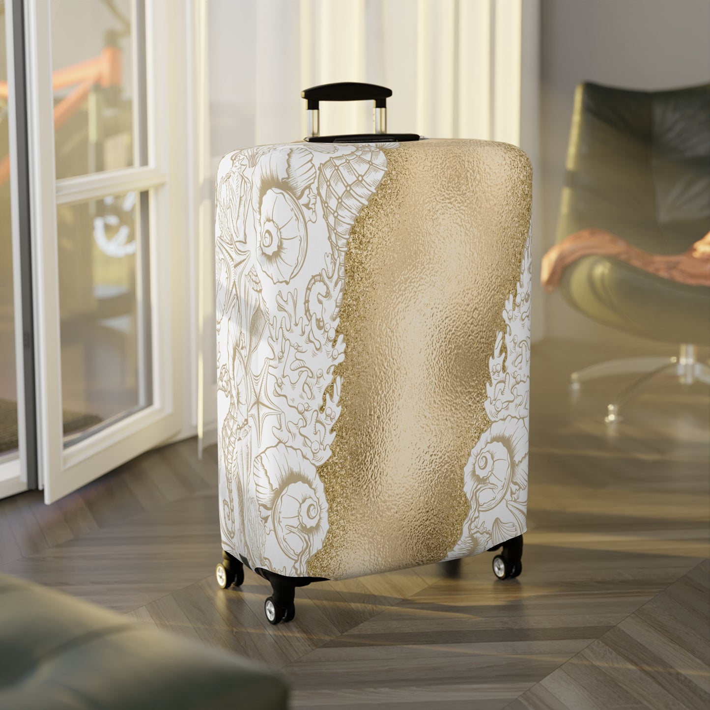 Luggage Cover, White and Gold Sea, awd-1729