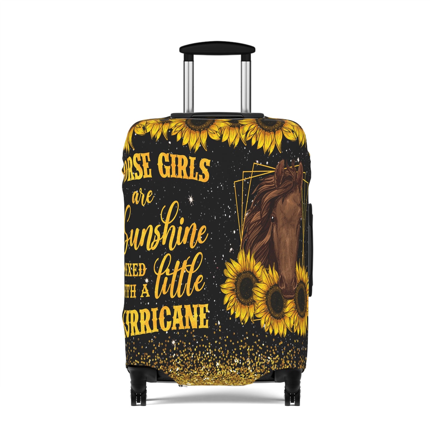 Luggage Cover, Sunflowers, Horse, Horse Girls are Sunshine mixed with a little Hurricane , awd-1687