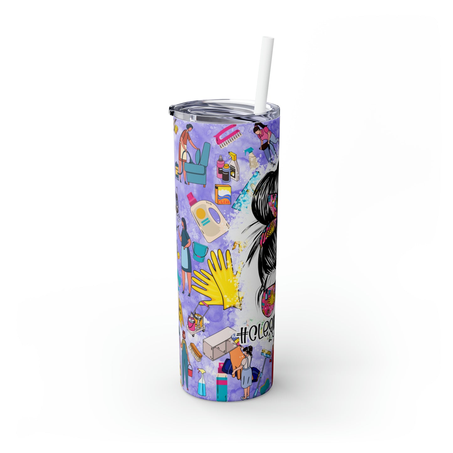 Skinny Tumbler with Straw, 20oz, Cleaning Lady,awd-101