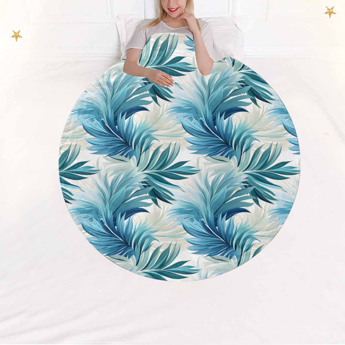Blue Palms  Circular Micro Fleece Blanket 47"