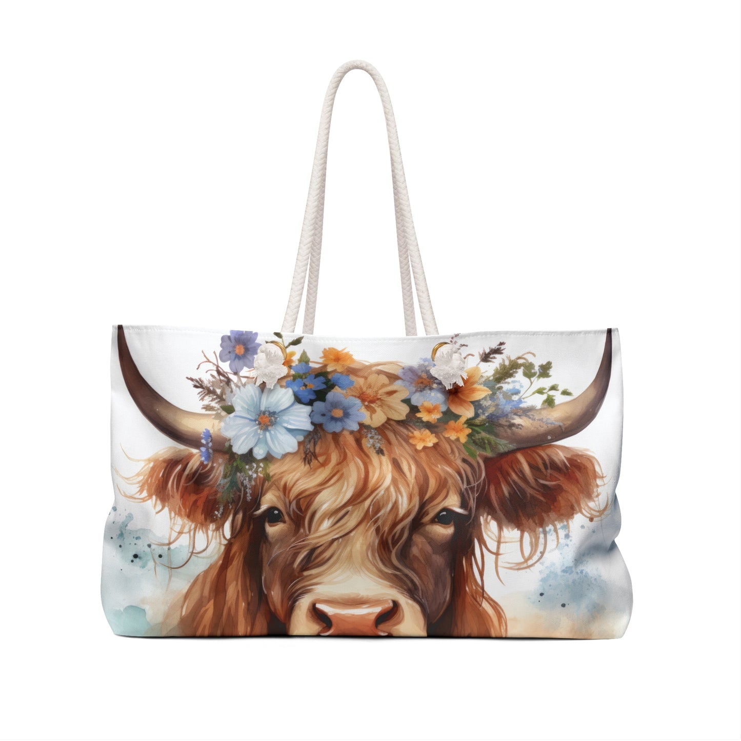 Personalised/Non-Personalised Weekender Bag, Highland Cow, Large Weekender Bag, Beach Bag, Book Bag