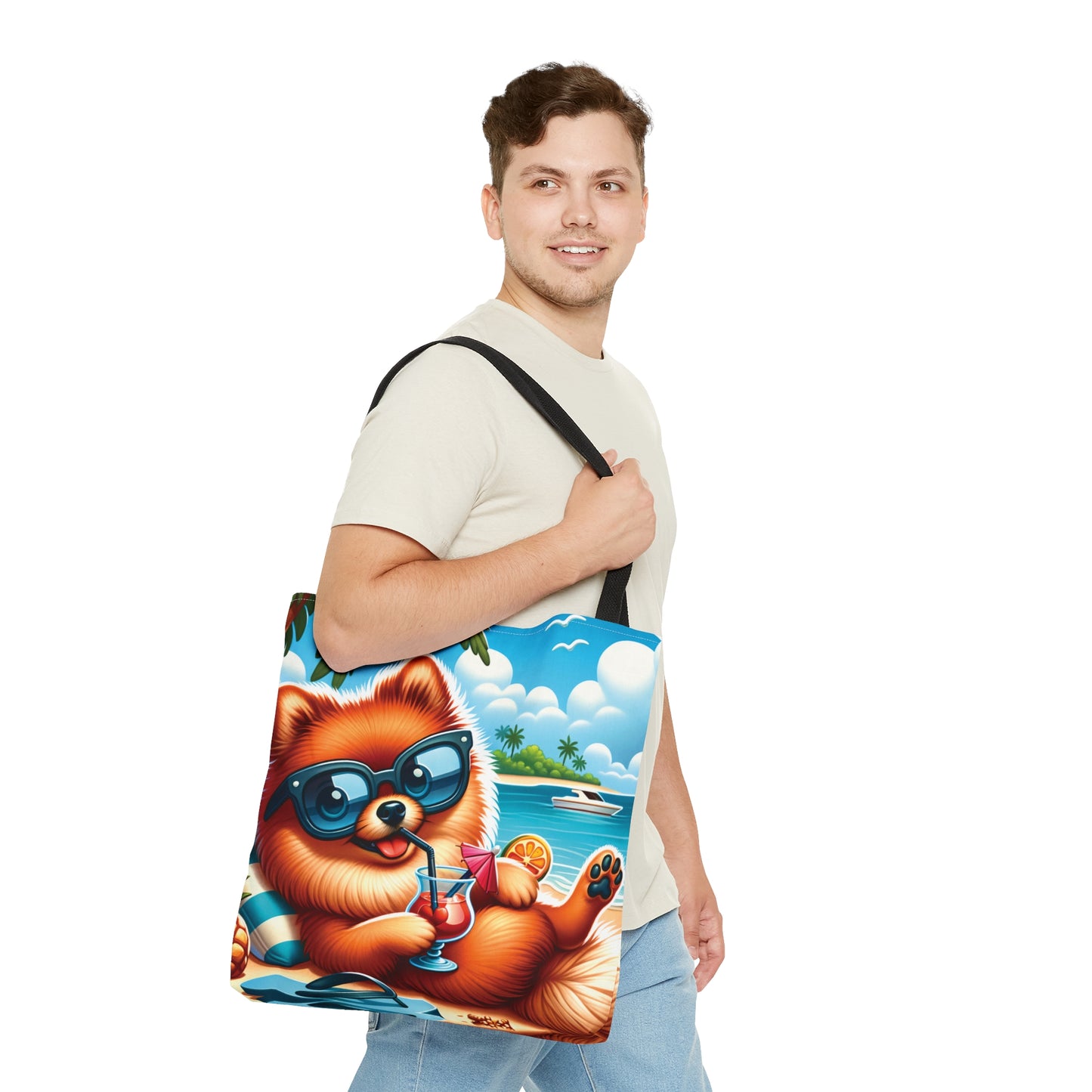 Tote Bag, Dog on Beach, Pomeranian, Tote bag, awd-1231