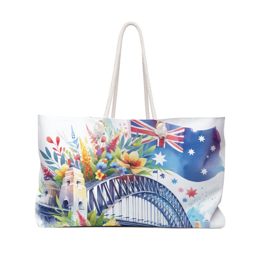 Personalised/Non-Personalised Weekender Bag, Australian, Sydney Harbour Bridge, Large Weekender Bag, Beach Bag, Book Bag