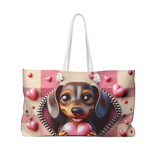 Personalised/Non-Personalised Weekender Bag, Cute Dog, Zipper, Valentines Day, Large Weekender Bag, Beach Bag, Book Bag