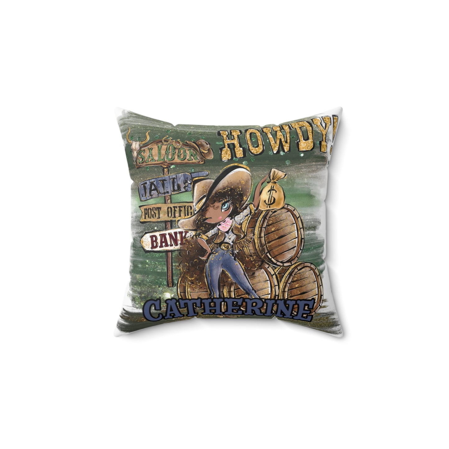 Personalised Howdy Cushion, Brown Curly Hair, Olive Skin, Blue Eyes, Polyester Square Cushion, Christmas cushion